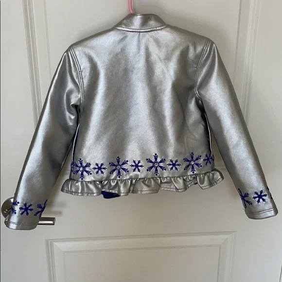 Disney Frozen faux leather silver metallic Jacket rhinestone embe…